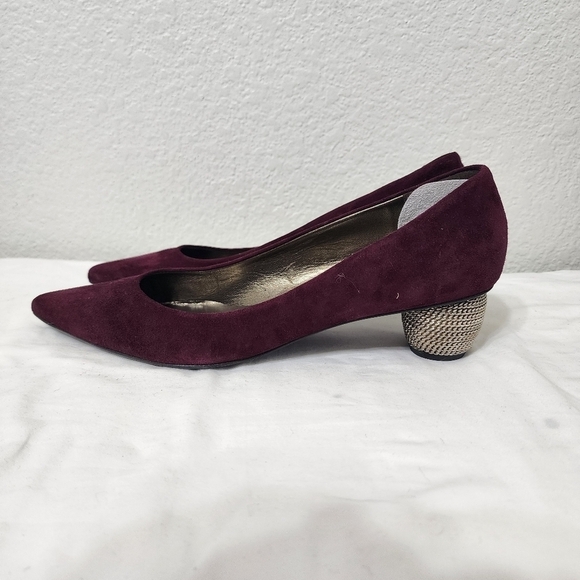 Stuart Weitzman Suede Plum Chain Heels Size 8N - Picture 7 of 11